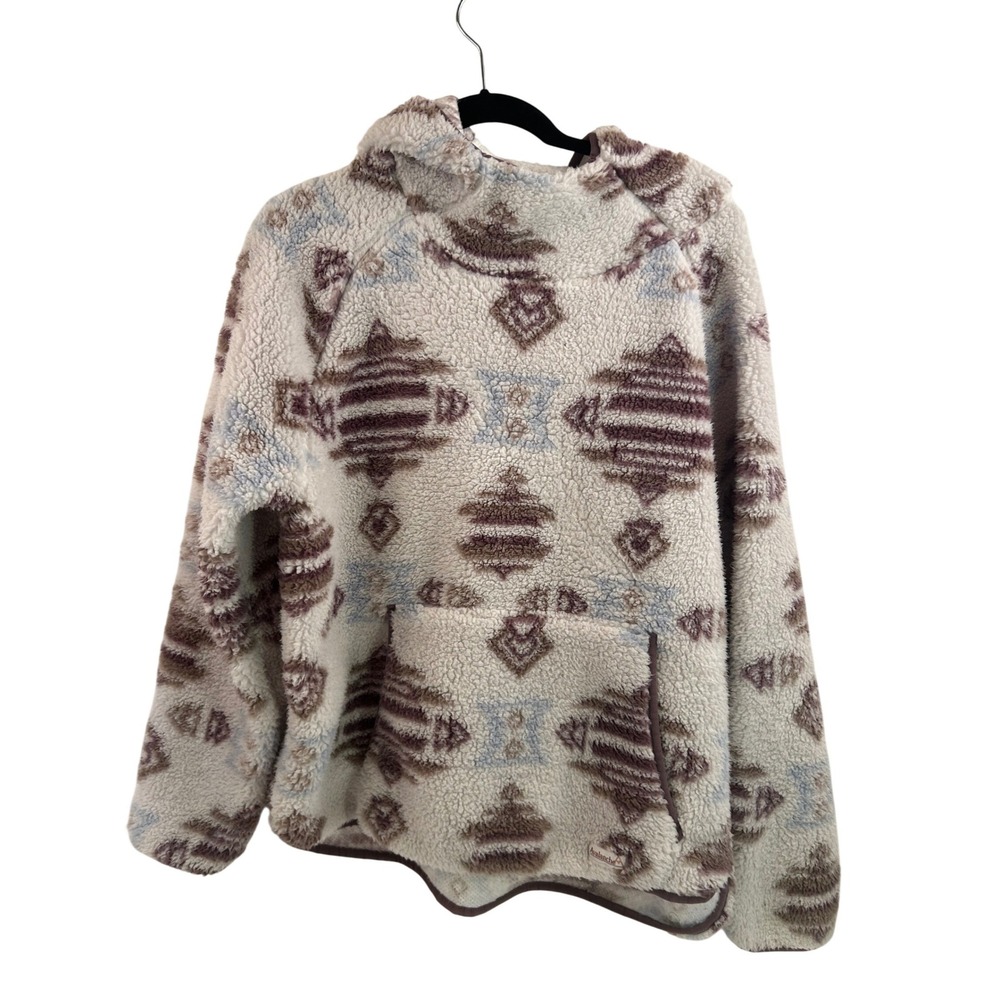 Avalanche Sherpa Fleece Hoodie XL Cream Purple Geometric Southwestern Women